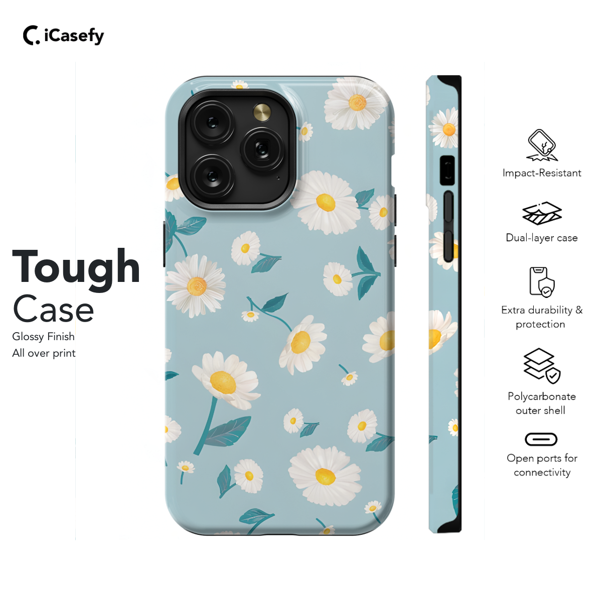 Cute Blue Pastel Daisy Flower Phone Case iPhone Samsung Cover Pixel 1422 - Image 5