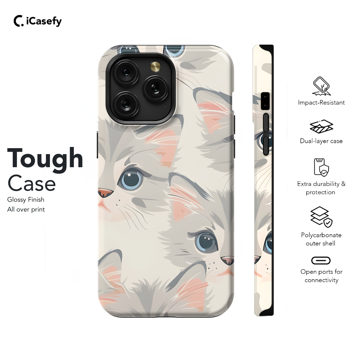 Cute Cat Face Phone Case iPhone Samsung Cover Pixel 1132 - Image 5