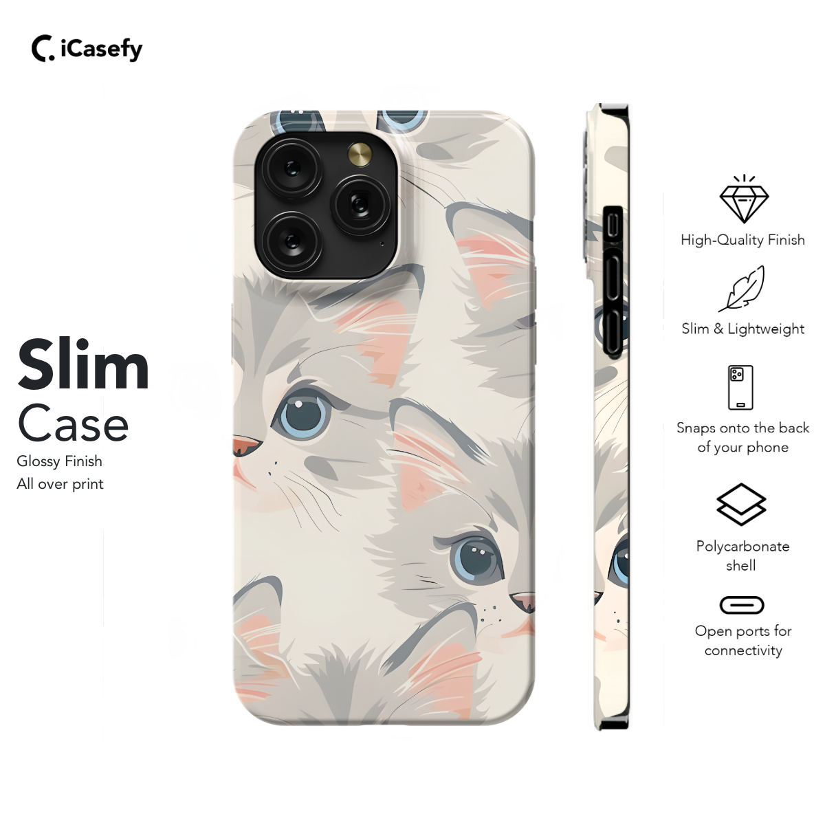 Cute Cat Face Phone Case iPhone Samsung Cover Pixel 1132 - Image 6