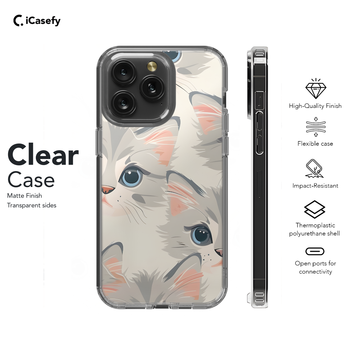 Cute Cat Face Phone Case iPhone Samsung Cover Pixel 1132 - Image 7