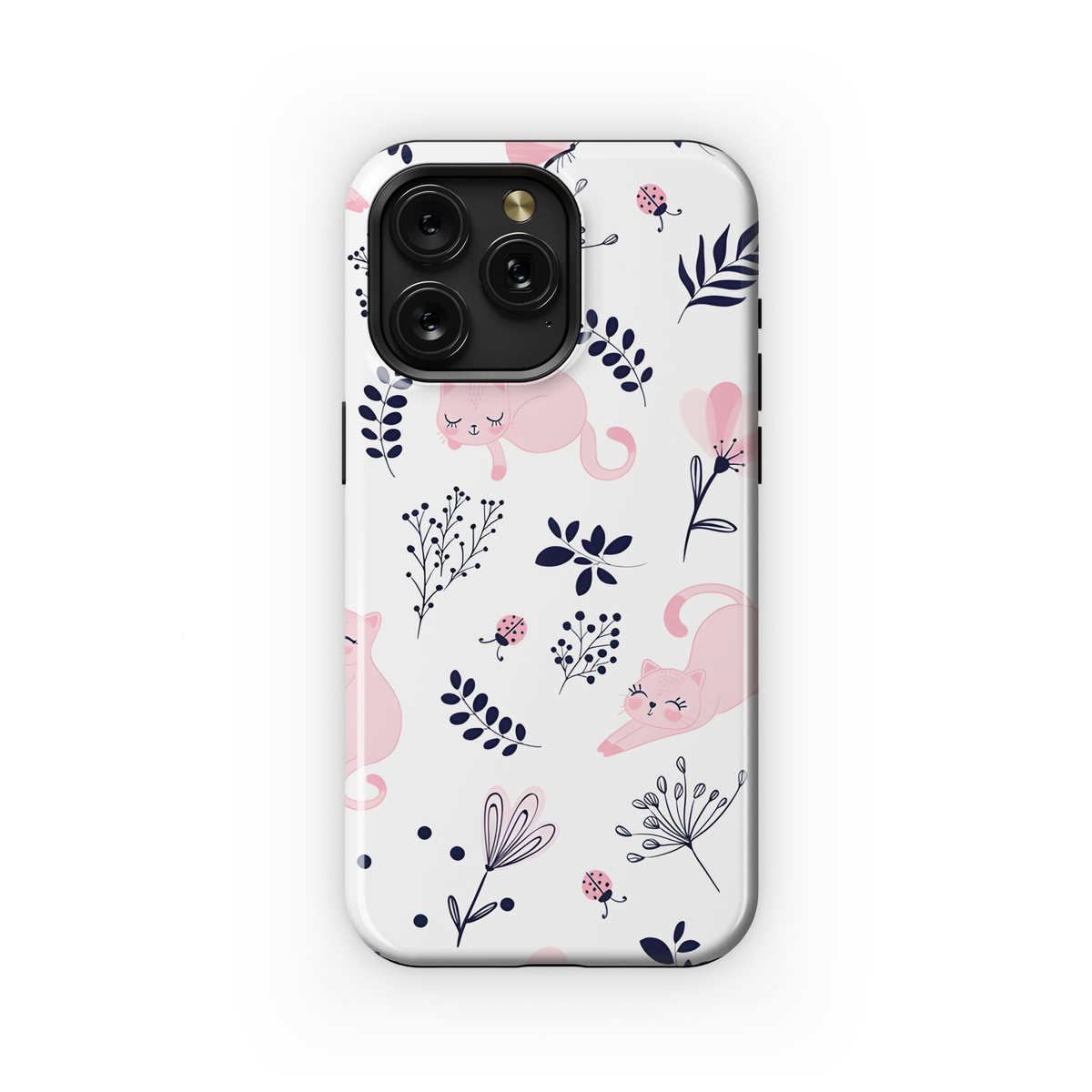 Cute Cat Flowers Kids Phone Case iPhone Samsung Cover Pixel 3700 - Image 1