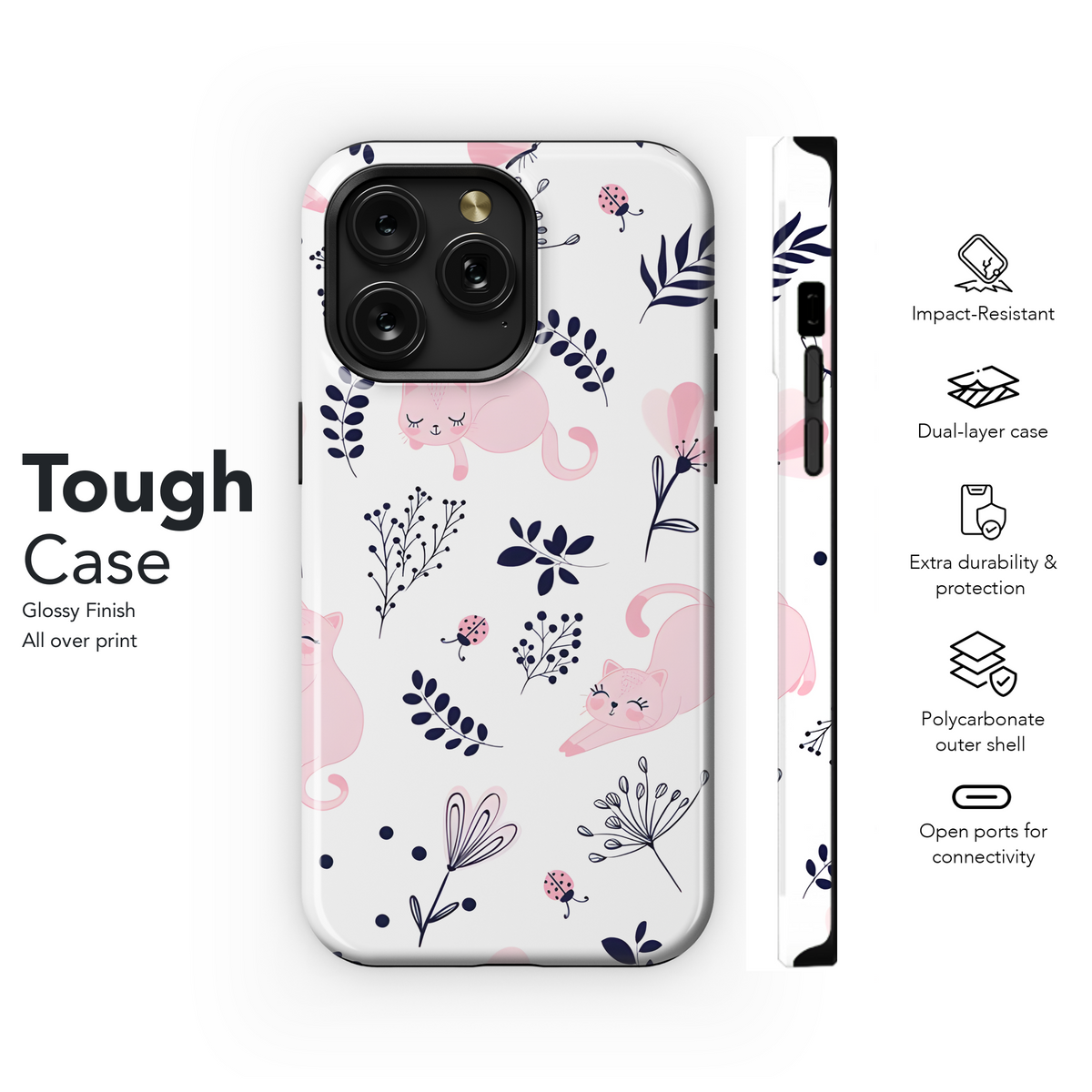 Cute Cat Flowers Kids Phone Case iPhone Samsung Cover Pixel 3700 - Image 6