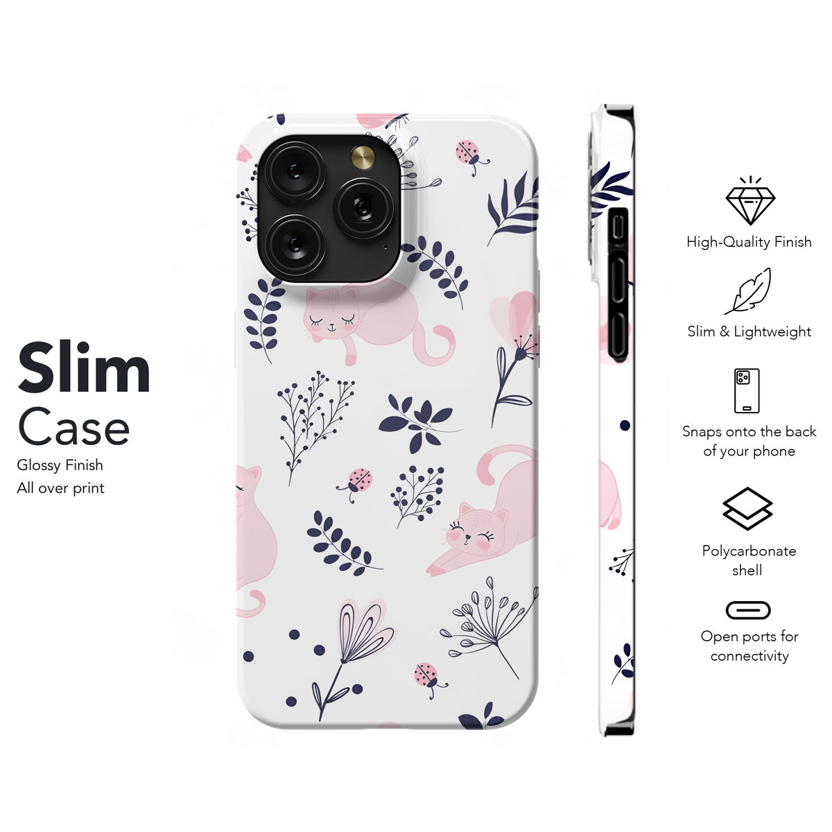 Cute Cat Flowers Kids Phone Case iPhone Samsung Cover Pixel 3700 - Image 7