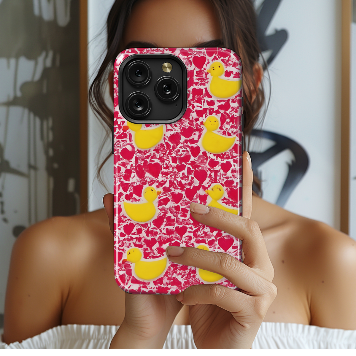 Cute Duck Love Heart Pink Red Phone Case iPhone Samsung Cover Pixel 3698 - Image 2