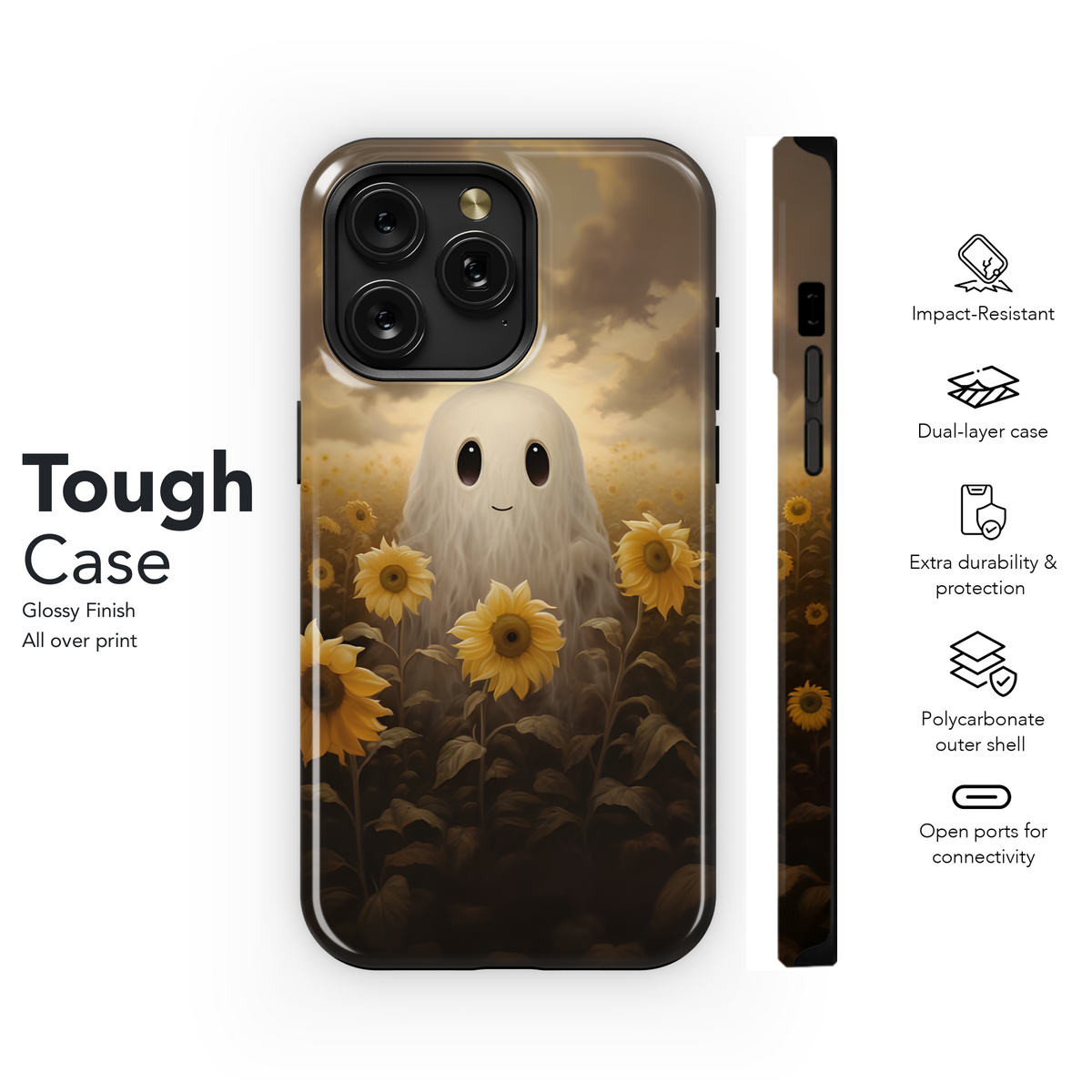 Cute Ghost in Sunflower Field Phone Case iPhone Samsung Cover Pixel 2043 - Image 6