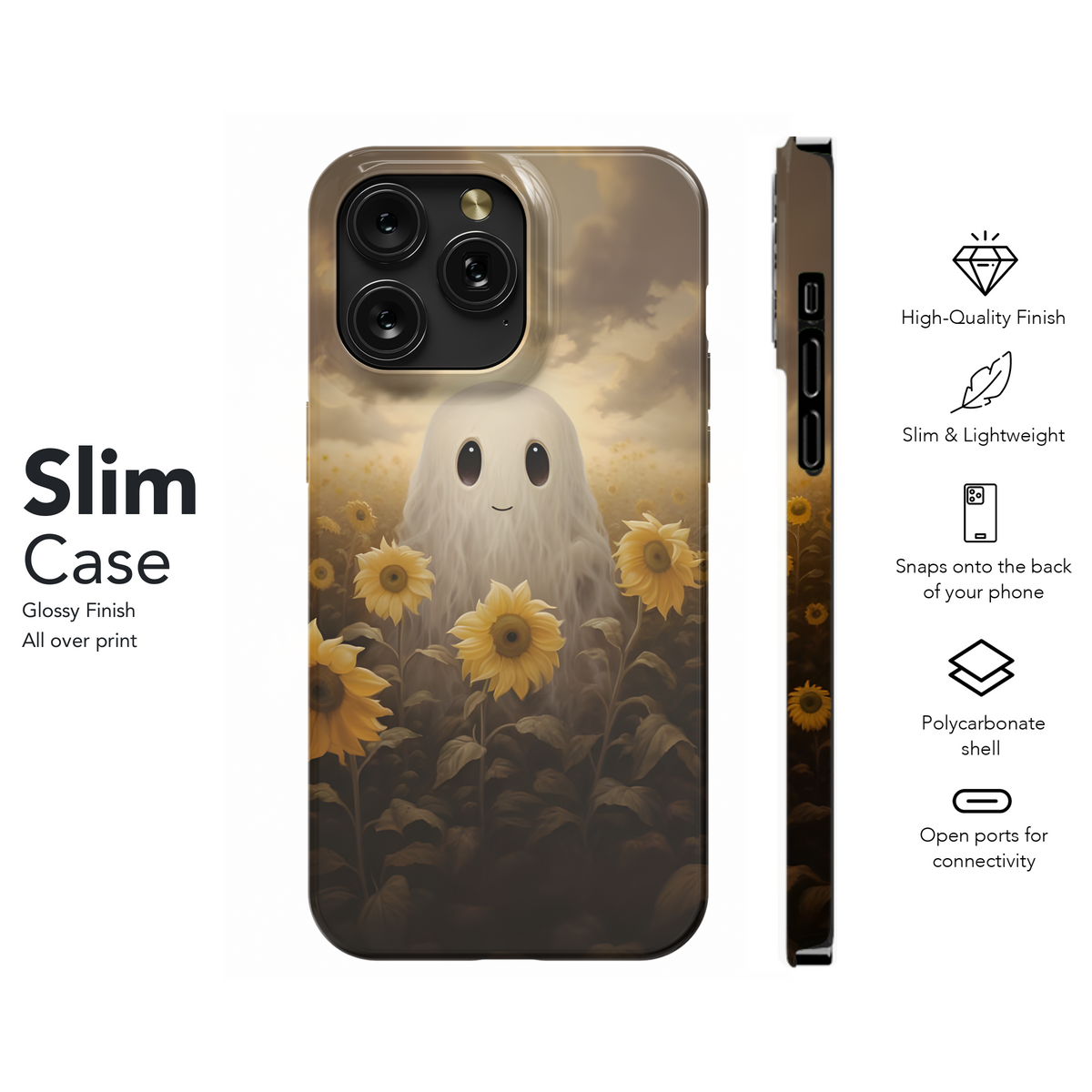 Cute Ghost in Sunflower Field Phone Case iPhone Samsung Cover Pixel 2043 - Image 7