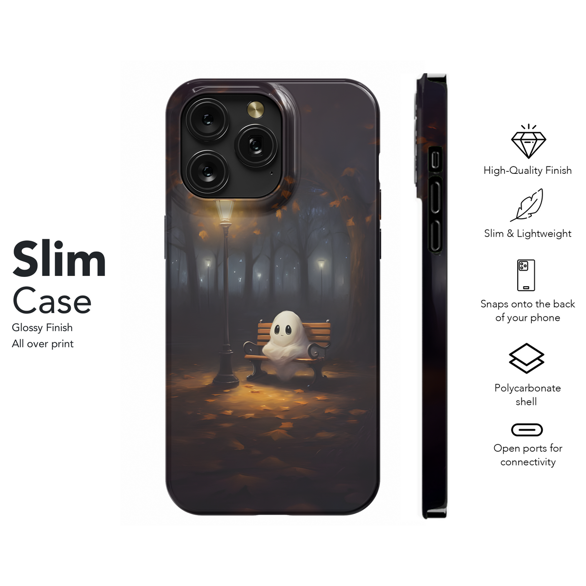 Cute Ghost on Park Bench Phone Case iPhone Samsung Cover Pixel 2040 - Image 7