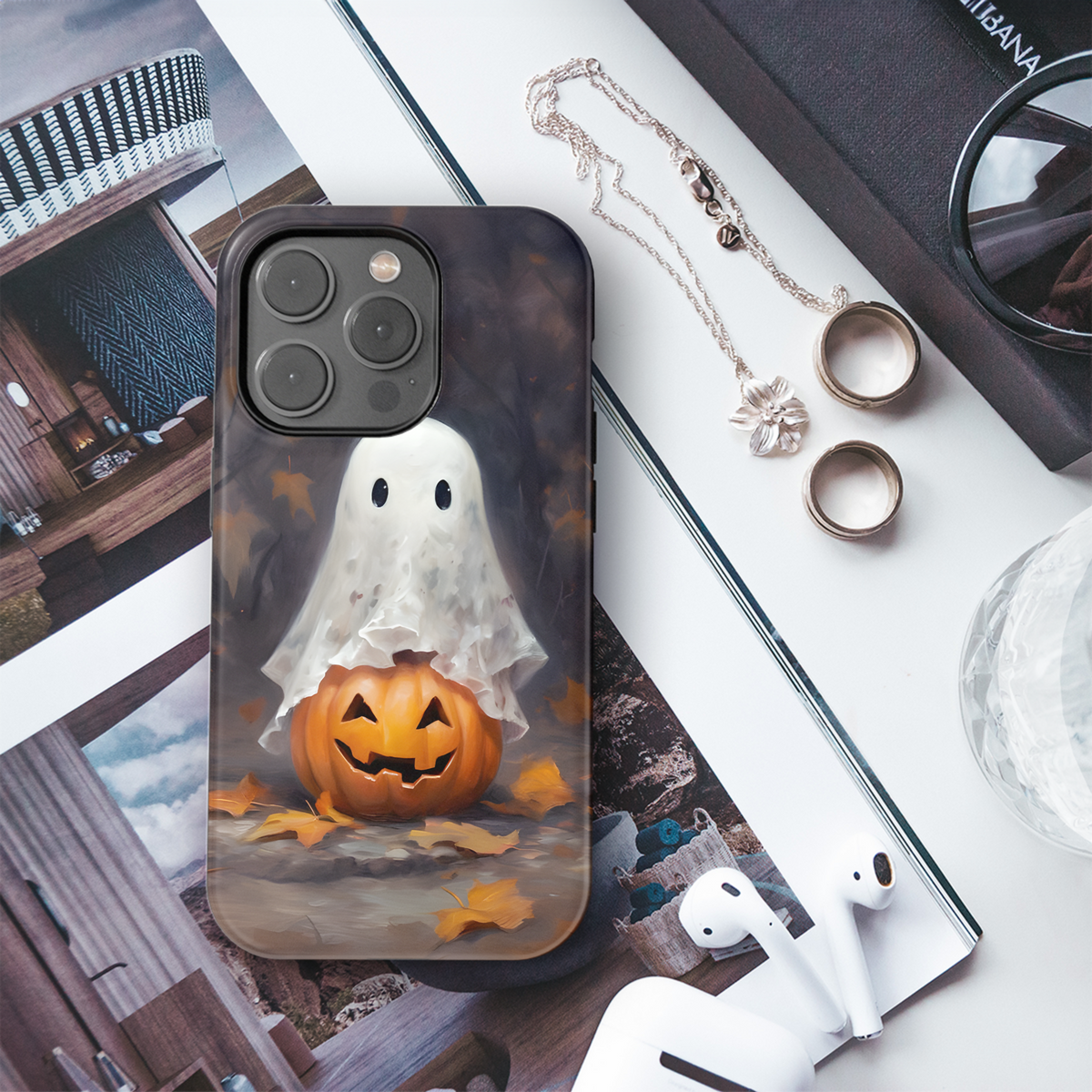 Cute Ghost with Pumpkin Phone Case iPhone Samsung Cover Pixel 2039 - Image 3