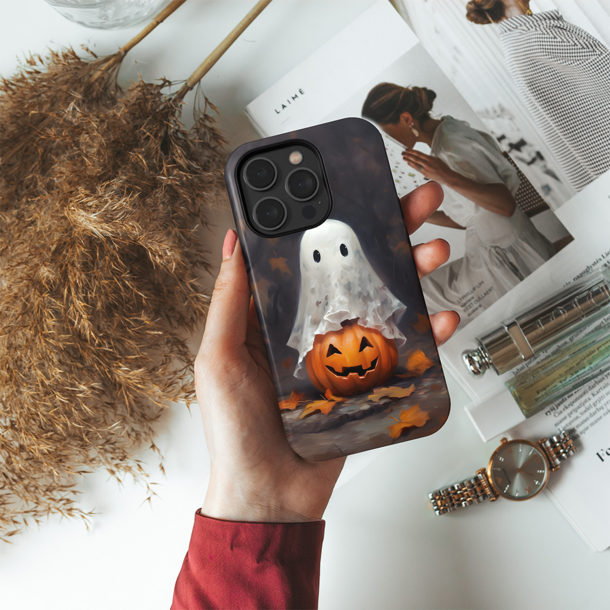 Cute Ghost with Pumpkin Phone Case iPhone Samsung Cover Pixel 2039 - Image 4