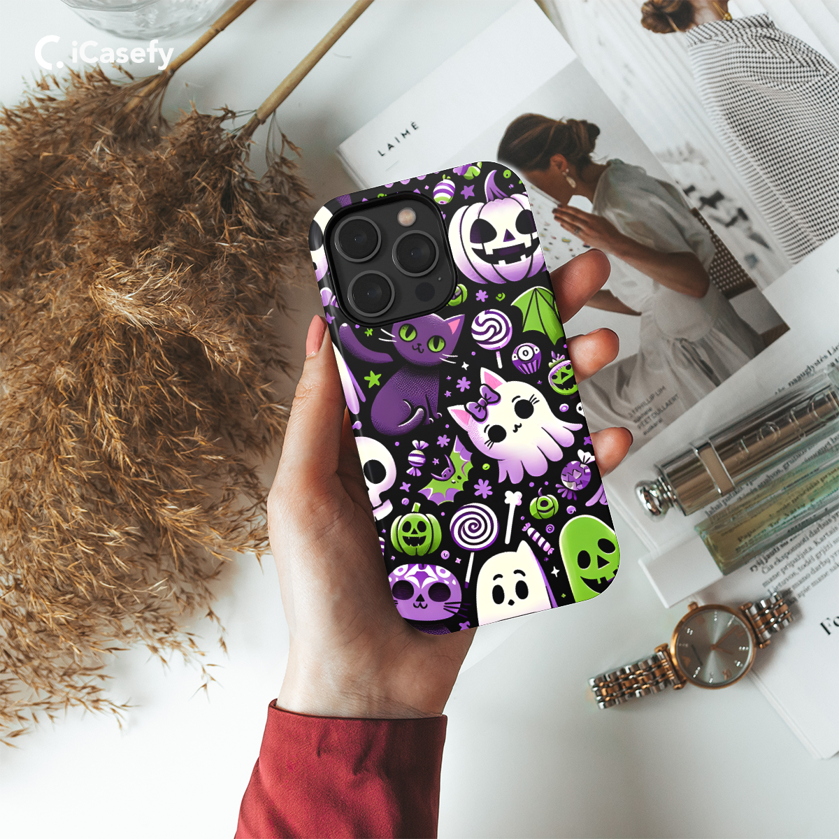 Cute Halloween Ghost Pumpkin Cats Candy Phone Case iPhone Samsung Cover Pixel 1687 - Image 2