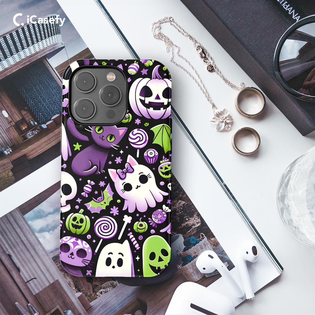 Cute Halloween Ghost Pumpkin Cats Candy Phone Case iPhone Samsung Cover Pixel 1687 - Image 3