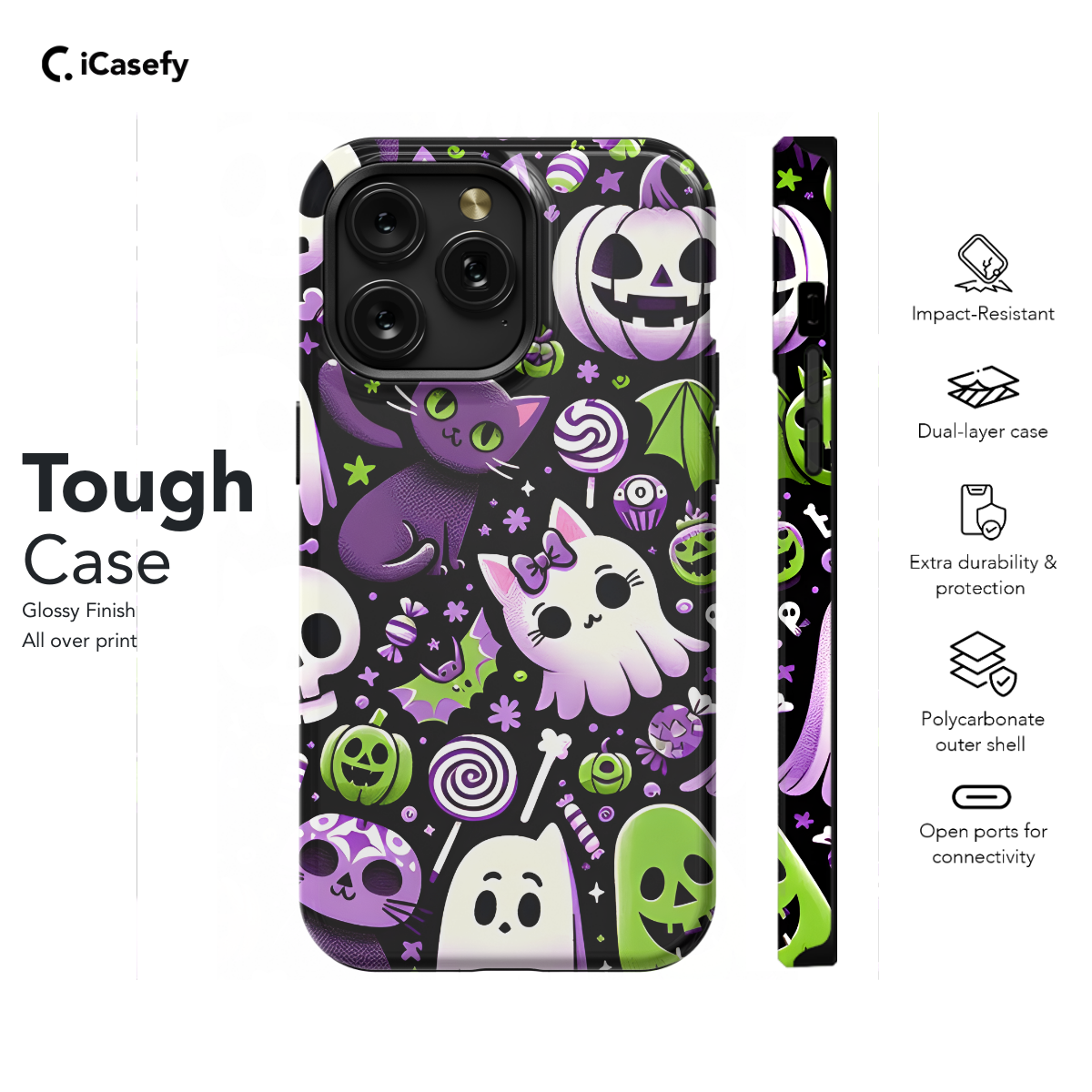 Cute Halloween Ghost Pumpkin Cats Candy Phone Case iPhone Samsung Cover Pixel 1687 - Image 5