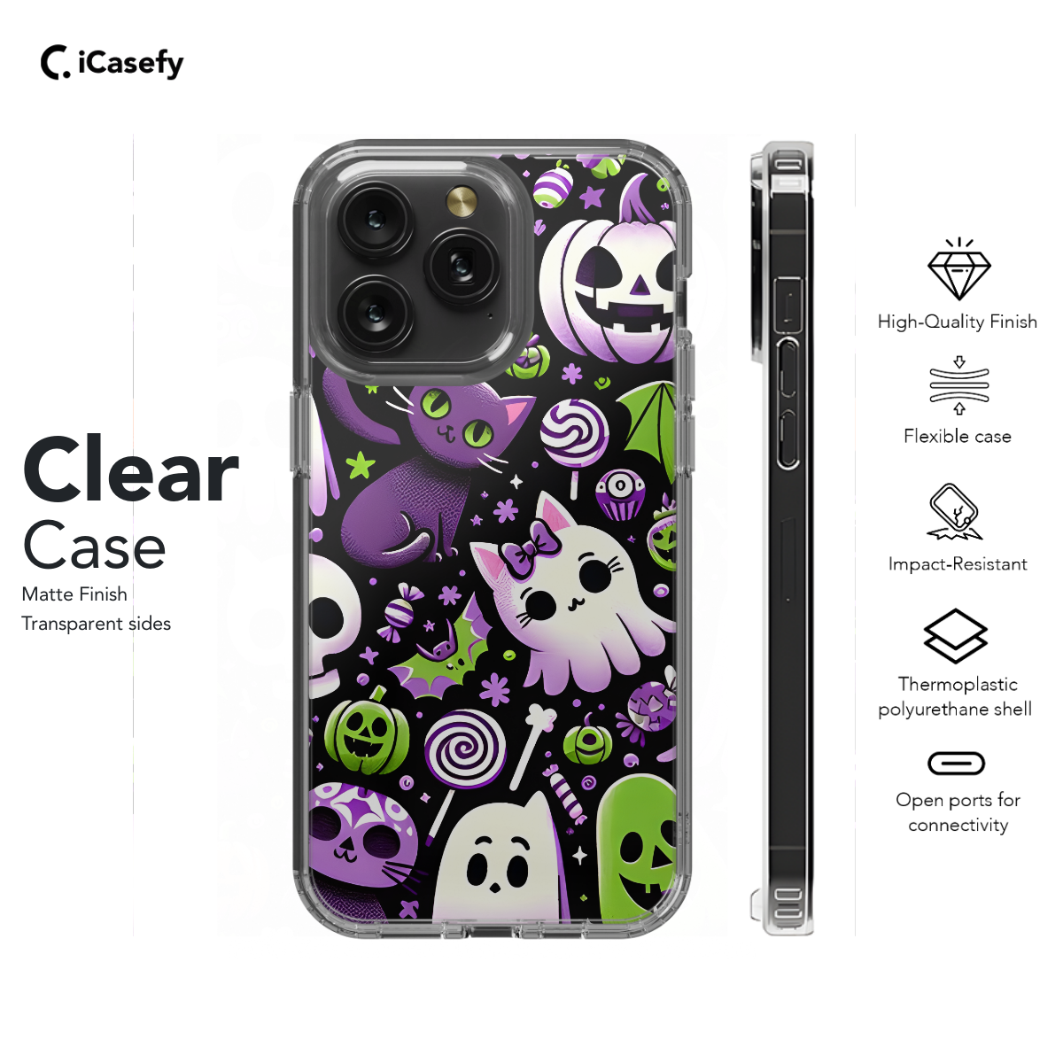 Cute Halloween Ghost Pumpkin Cats Candy Phone Case iPhone Samsung Cover Pixel 1687 - Image 7