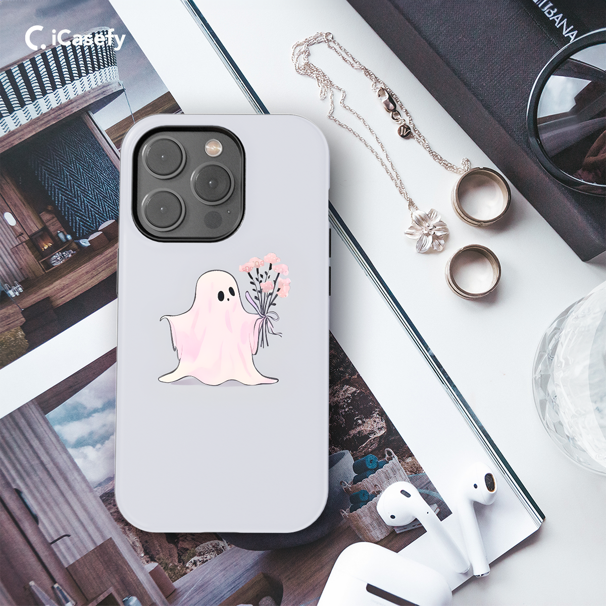 Cute Halloween Pastel Pink Floral Ghost Spooky Phone Case iPhone Samsung Pixel & More 261 - Image 3