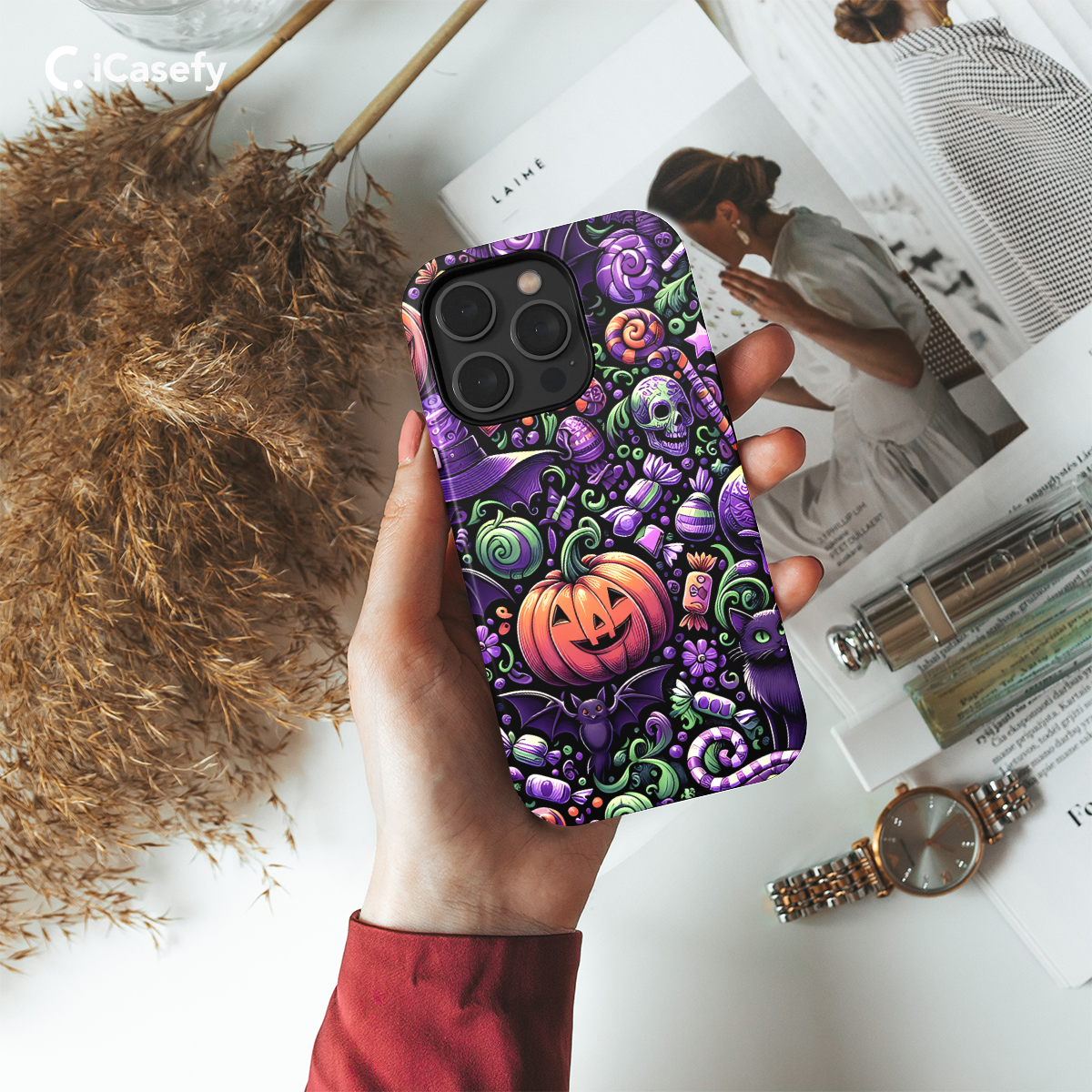 Cute Halloween Pumpkins Bats Skulls Cats And Candy Phone Case iPhone Samsung Cover Pixel 1686 - Image 2