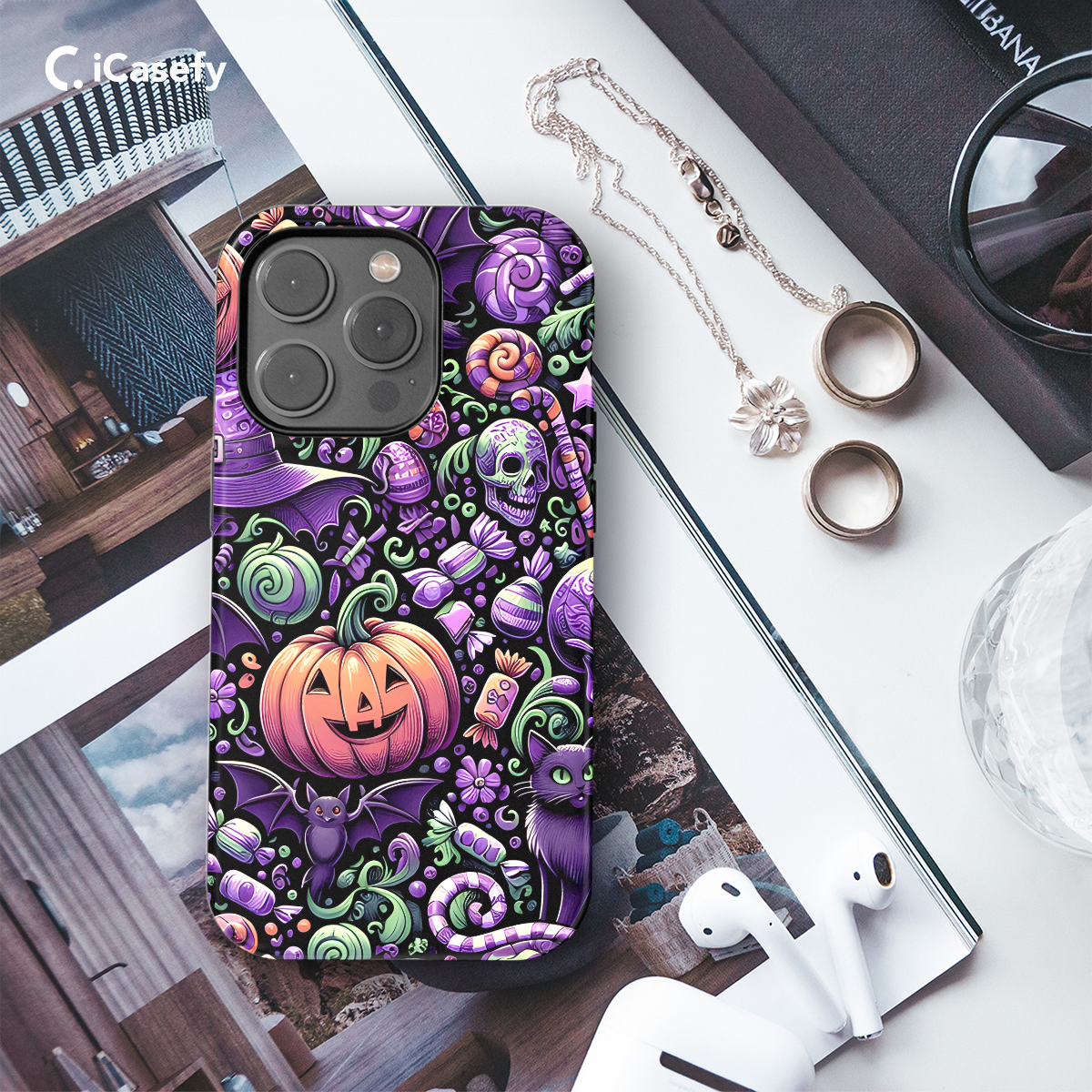 Cute Halloween Pumpkins Bats Skulls Cats And Candy Phone Case iPhone Samsung Cover Pixel 1686 - Image 3