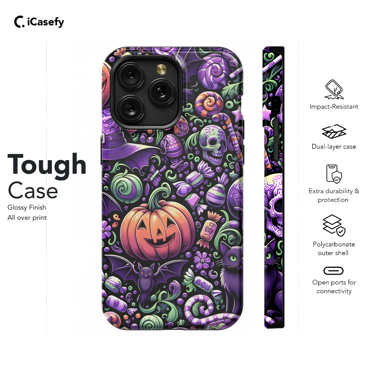 Cute Halloween Pumpkins Bats Skulls Cats And Candy Phone Case iPhone Samsung Cover Pixel 1686 - Image 5