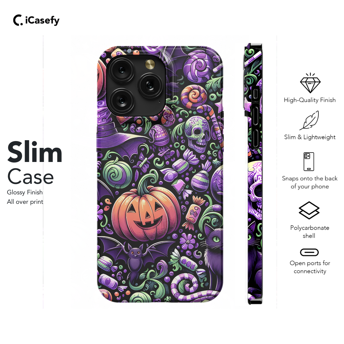 Cute Halloween Pumpkins Bats Skulls Cats And Candy Phone Case iPhone Samsung Cover Pixel 1686 - Image 6