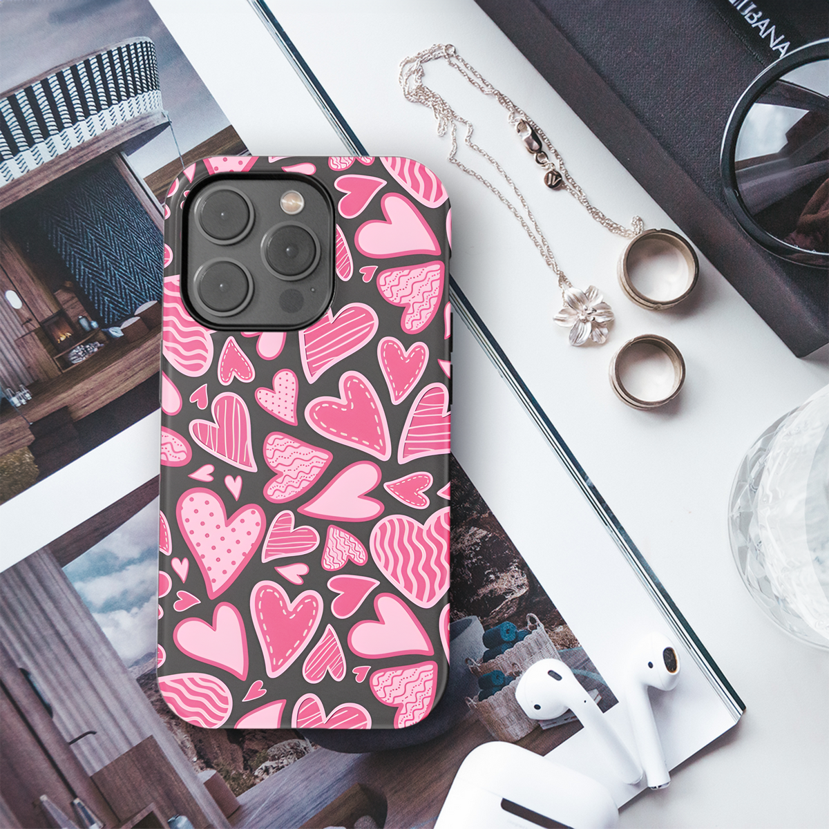 Cute Hearts Pattern Phone Case iPhone Samsung Cover Pixel 2144 - Image 3