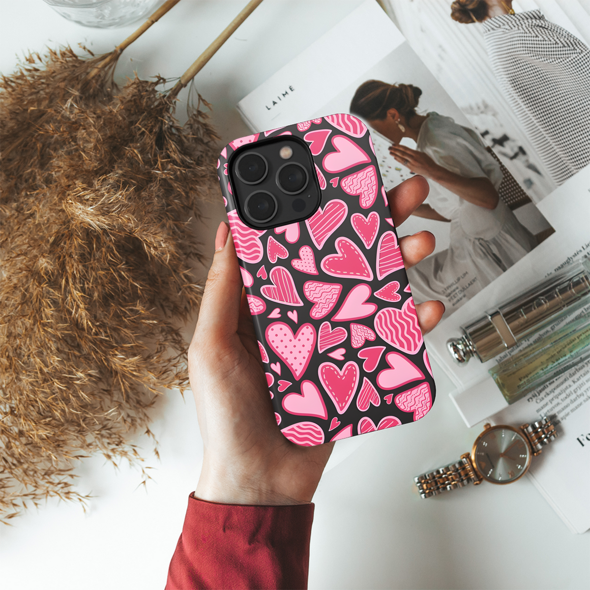 Cute Hearts Pattern Phone Case iPhone Samsung Cover Pixel 2144 - Image 4