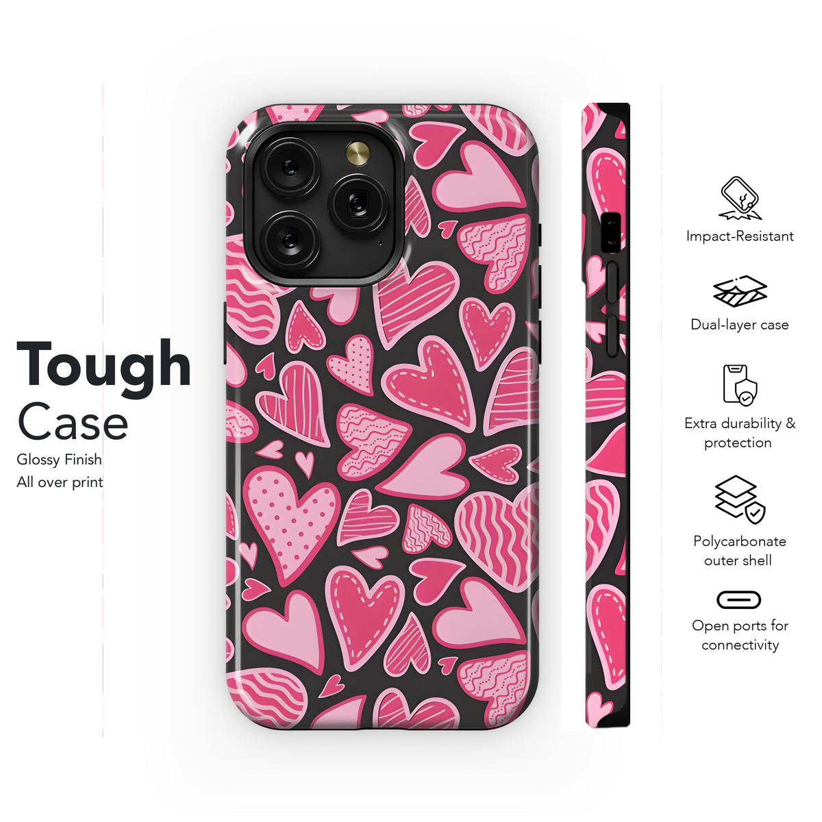 Cute Hearts Pattern Phone Case iPhone Samsung Cover Pixel 2144 - Image 6