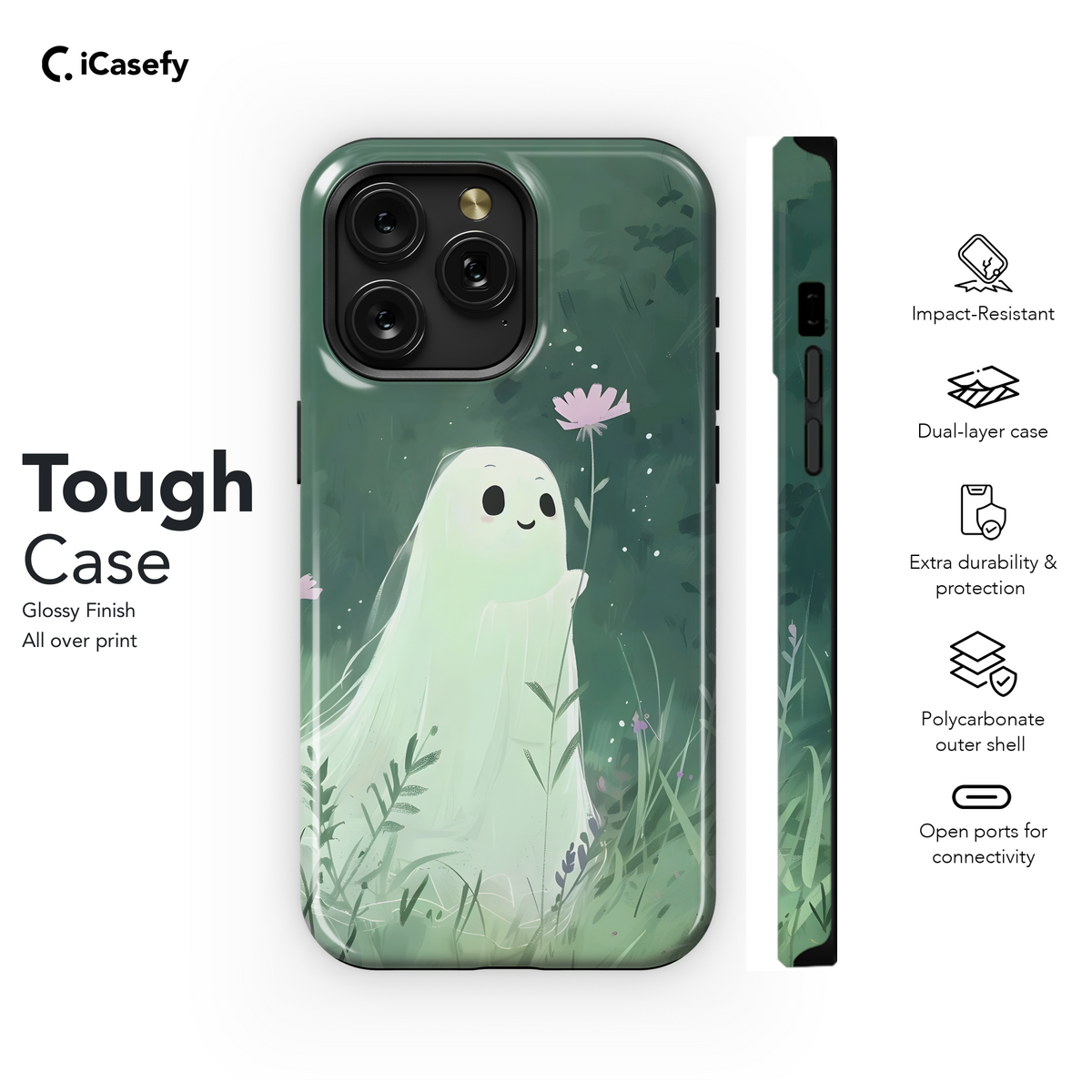 Cute Little Spooky Ghost with Flower Phone Case iPhone Samsung Cover Pixel 1968 - Image 6