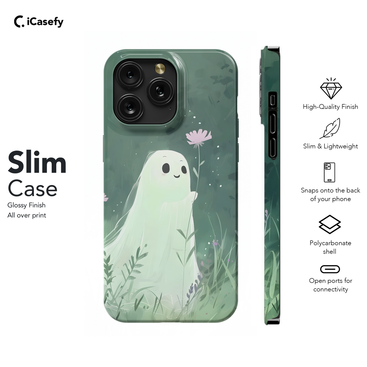 Cute Little Spooky Ghost with Flower Phone Case iPhone Samsung Cover Pixel 1968 - Image 7