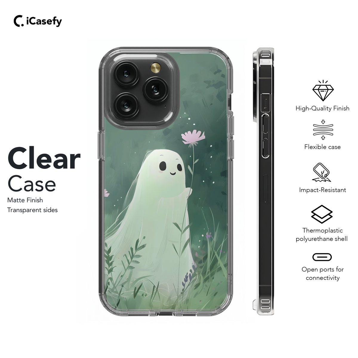 Cute Little Spooky Ghost with Flower Phone Case iPhone Samsung Cover Pixel 1968 - Image 8