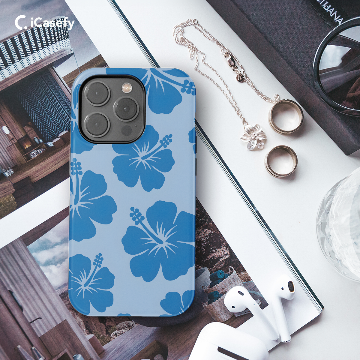 Cute Navy Flower Y2K Hibiscus Phone Case iPhone Samsung Cover Pixel 1355 - Image 3