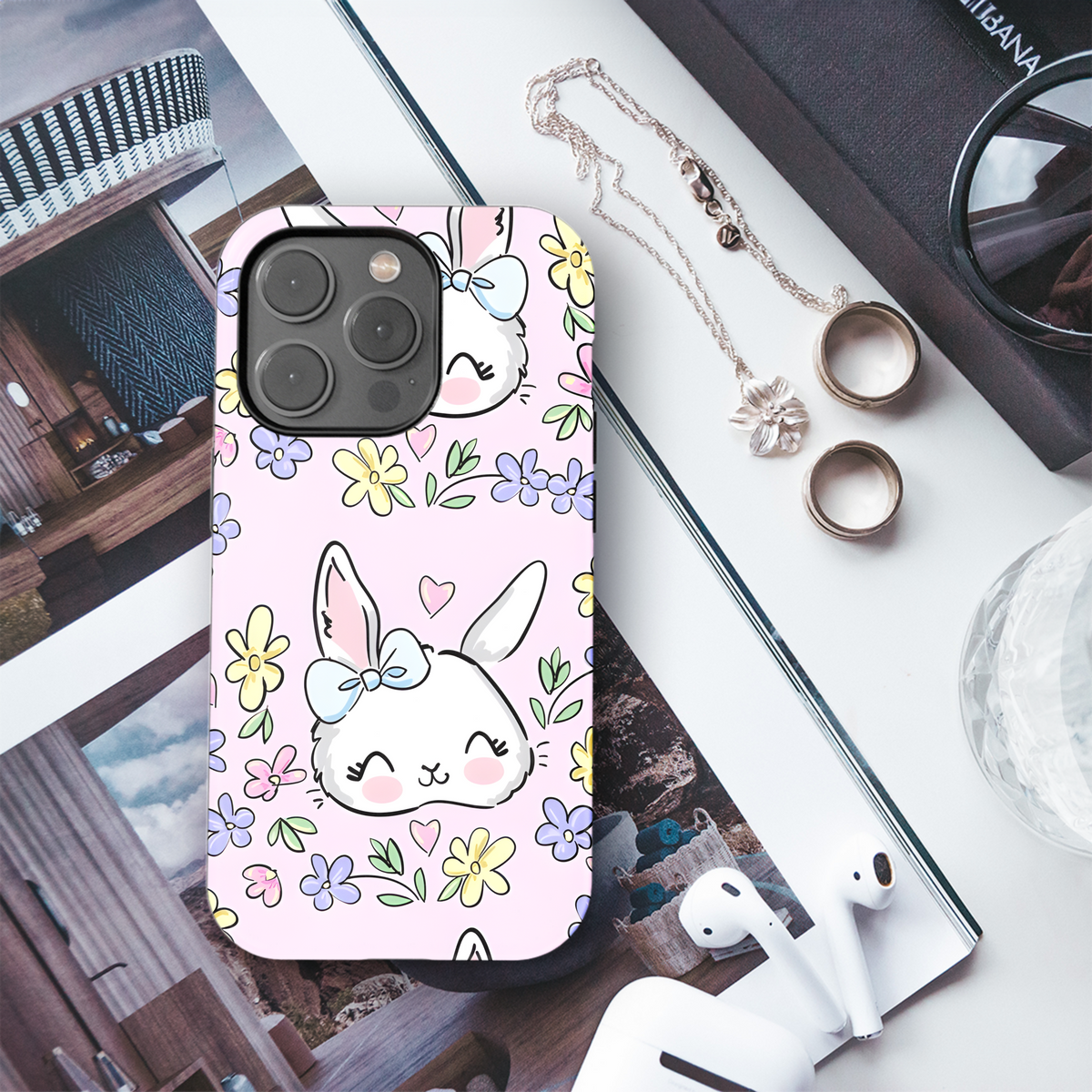 Cute Rabbit Flower Phone Case iPhone Samsung Cover Pixel 2796 - Image 3