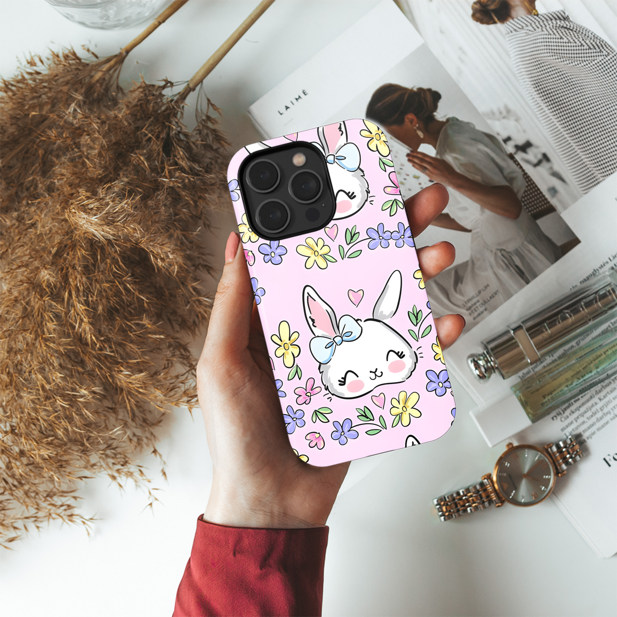 Cute Rabbit Flower Phone Case iPhone Samsung Cover Pixel 2796 - Image 4