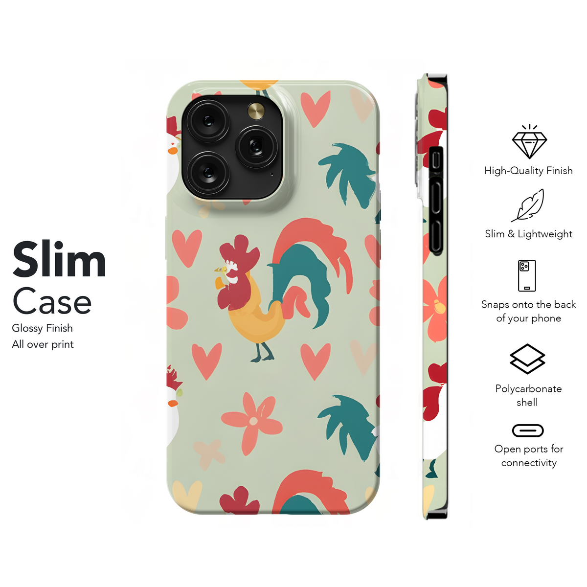 Cute Rooster Plants Phone Case iPhone Samsung Cover Pixel 3406 - Image 7