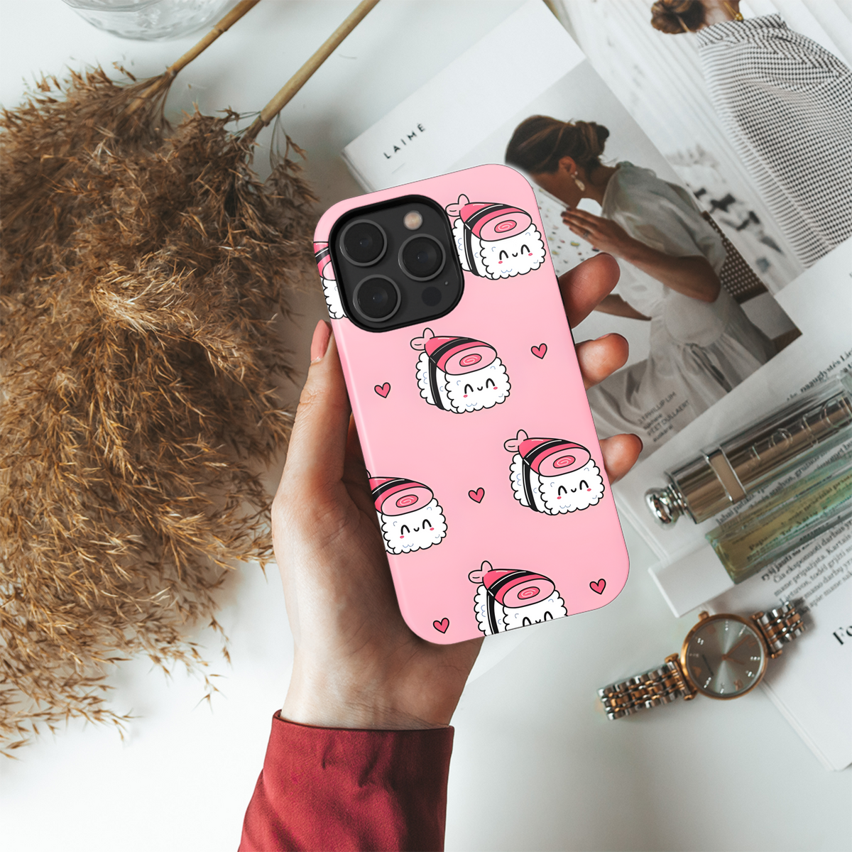 Cute Sushi Character Seamless Phone Case iPhone Samsung Cover Pixel 2218 - Image 4