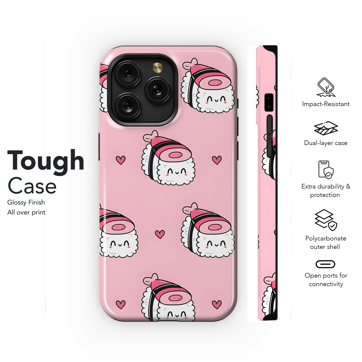 Cute Sushi Character Seamless Phone Case iPhone Samsung Cover Pixel 2218 - Image 6