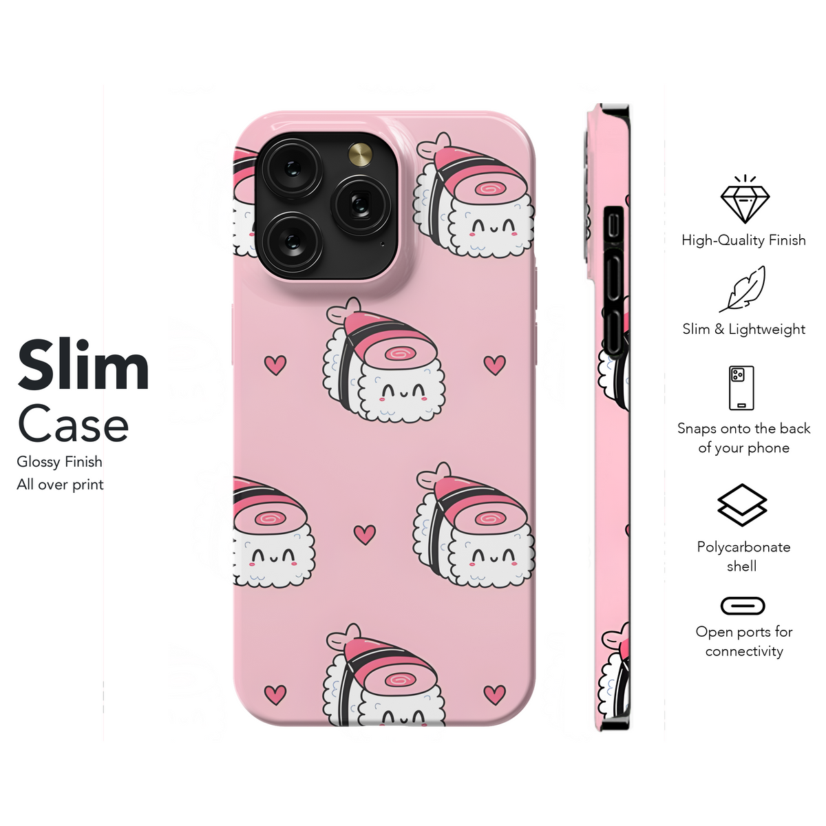 Cute Sushi Character Seamless Phone Case iPhone Samsung Cover Pixel 2218 - Image 7