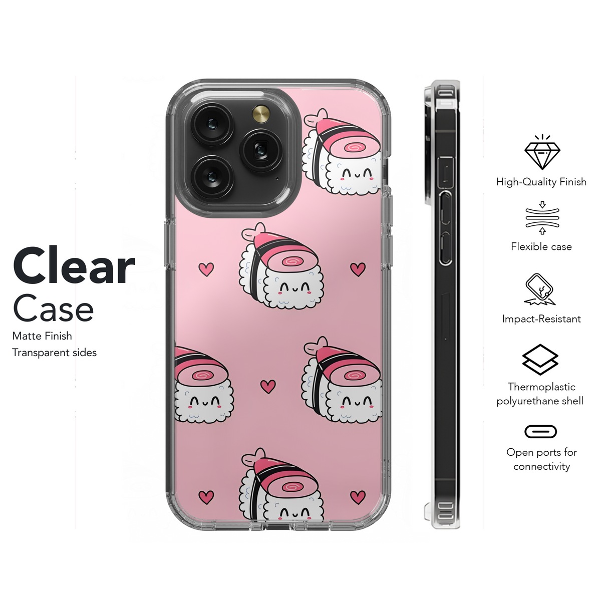 Cute Sushi Character Seamless Phone Case iPhone Samsung Cover Pixel 2218 - Image 8