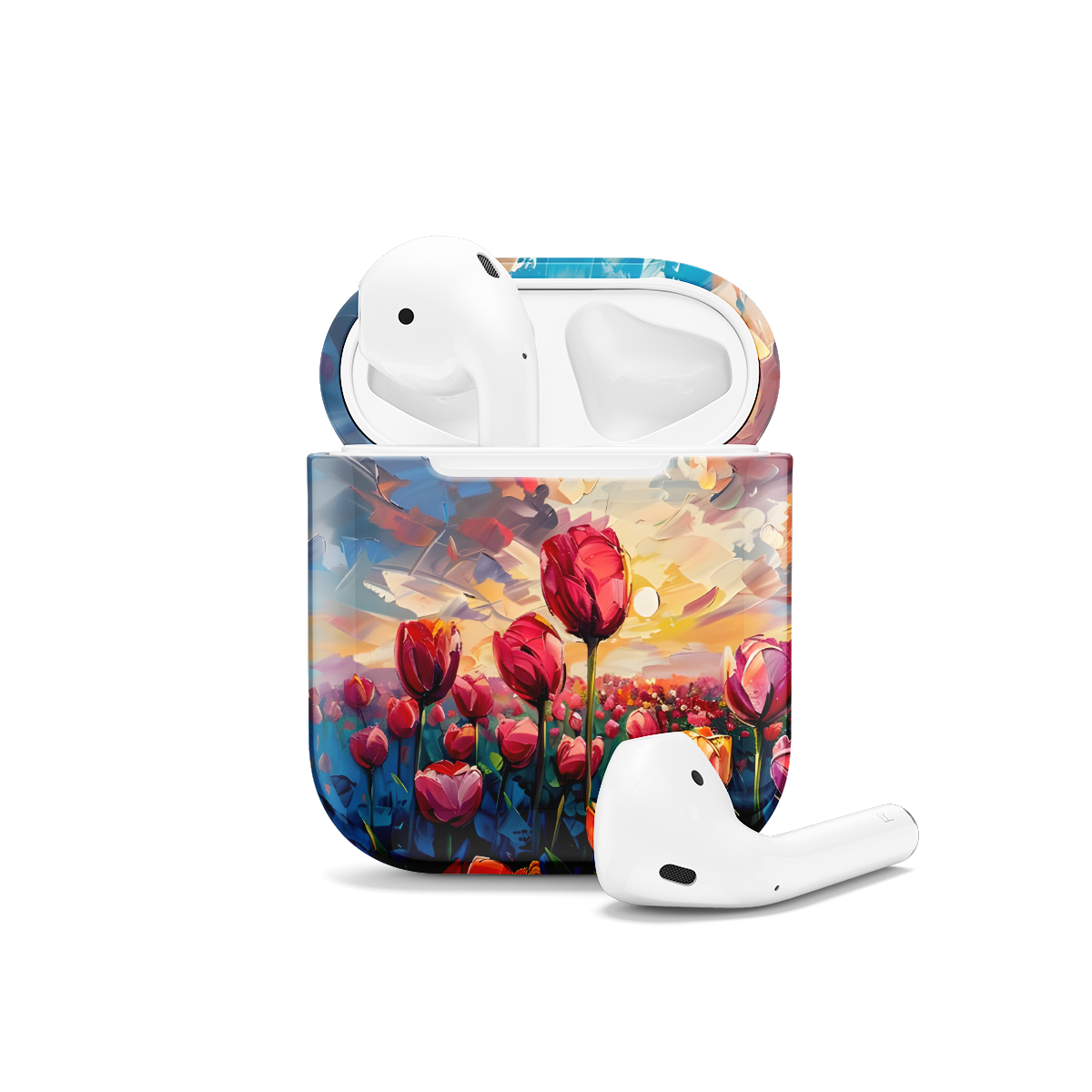 Cute Tulip Landscape Flower Sky Drawing AirPods Case AirPods Pro AirPods Pro 2 AirPods 3 AirPods 2 Glossy 1709 - Image 1