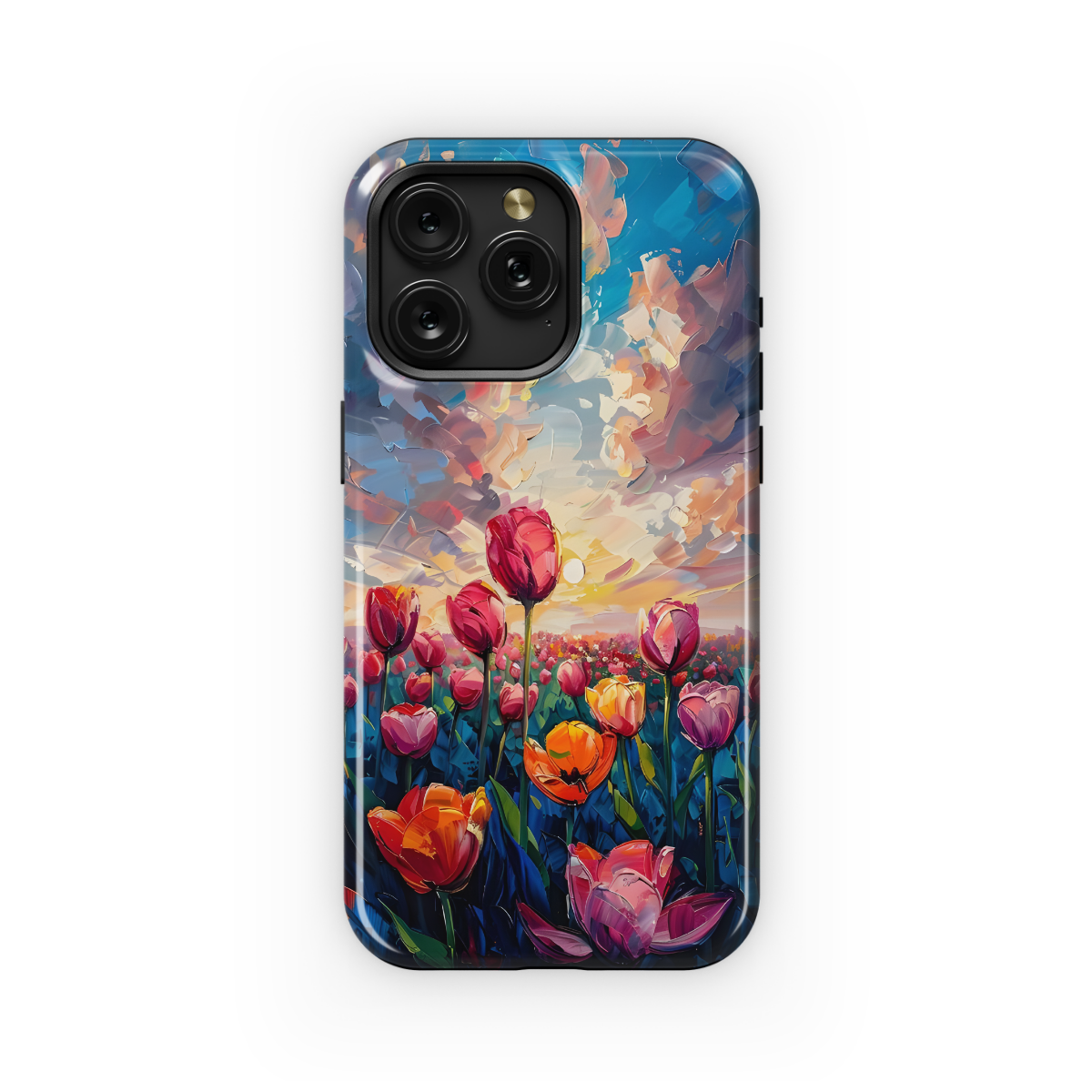 Cute Tulip Landscape Flower Sky Drawing Phone Case iPhone Samsung Cover Pixel 1709 - Image 1