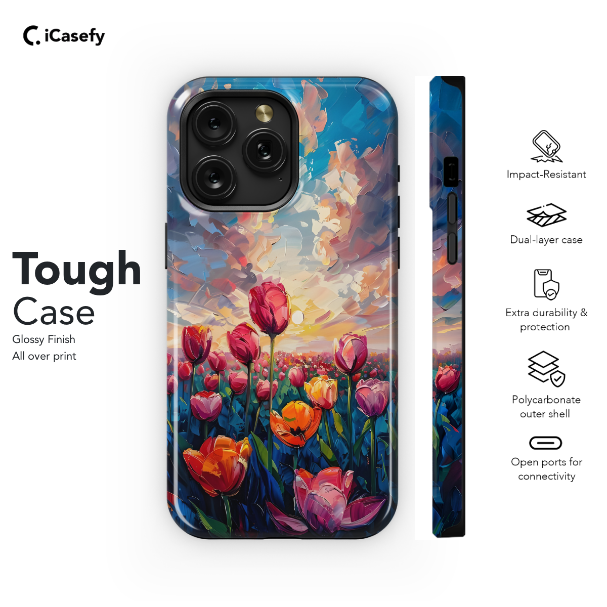 Cute Tulip Landscape Flower Sky Drawing Phone Case iPhone Samsung Cover Pixel 1709 - Image 6