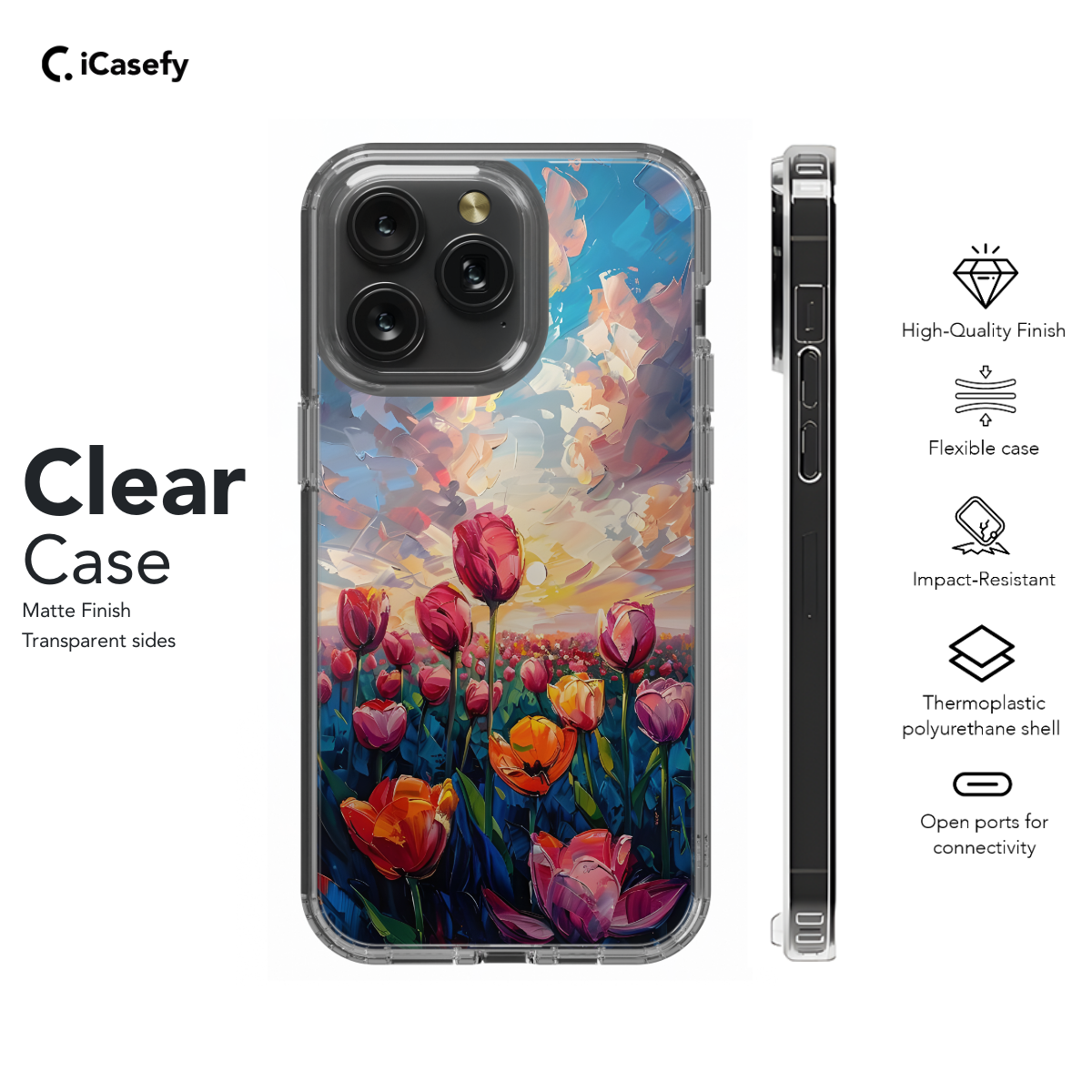 Cute Tulip Landscape Flower Sky Drawing Phone Case iPhone Samsung Cover Pixel 1709 - Image 8