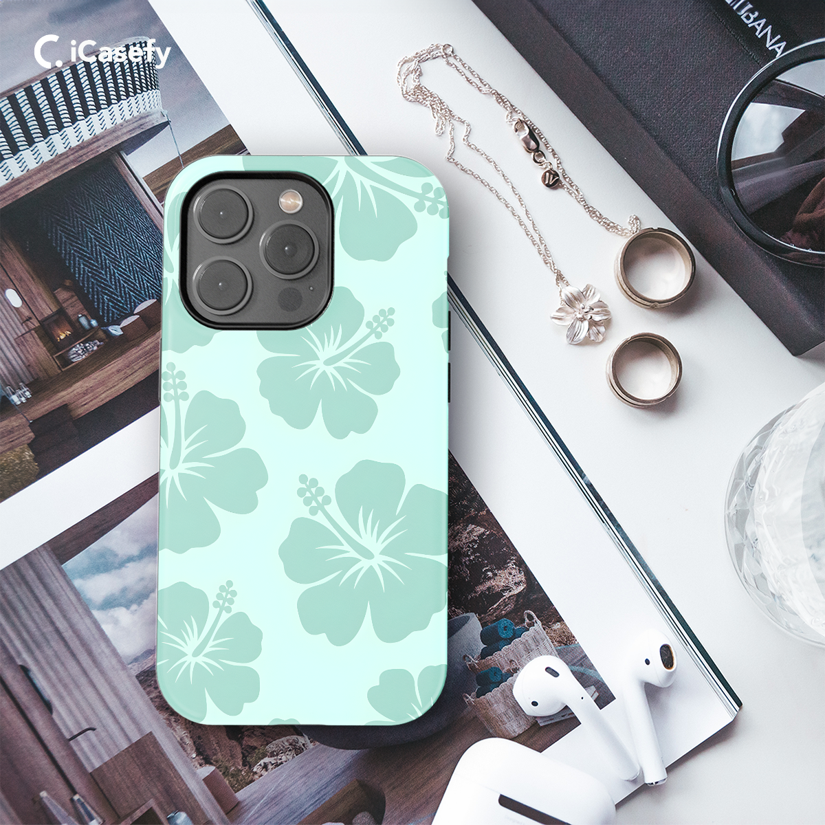 Cute Turquoise Flower Y2K Hibiscus Phone Case iPhone Samsung Cover Pixel 1351 - Image 3