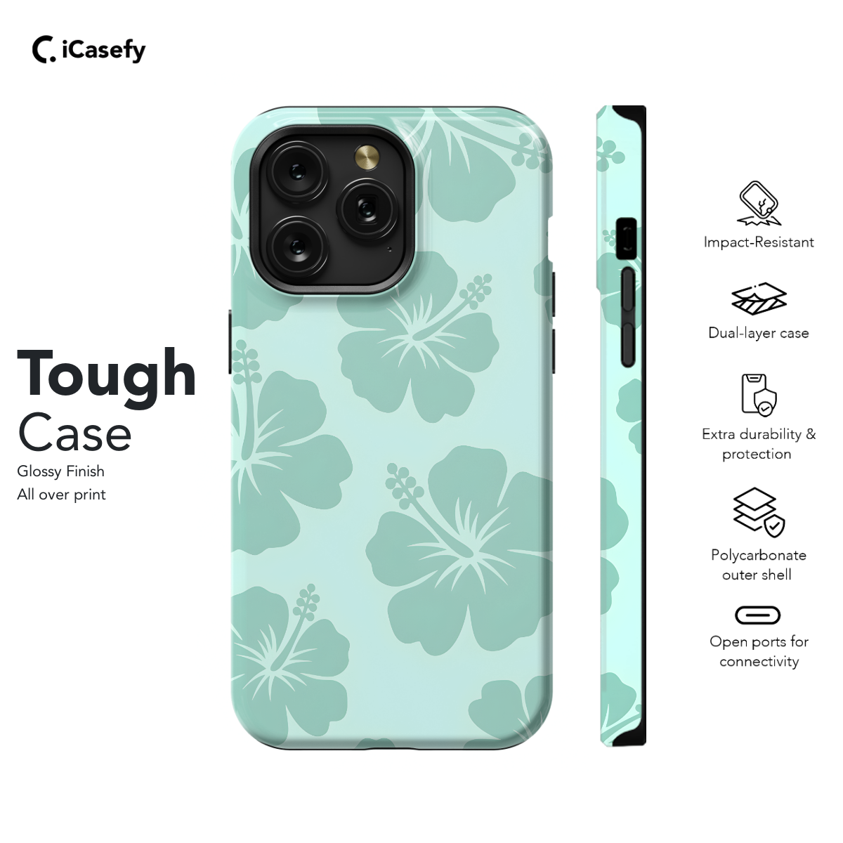 Cute Turquoise Flower Y2K Hibiscus Phone Case iPhone Samsung Cover Pixel 1351 - Image 5