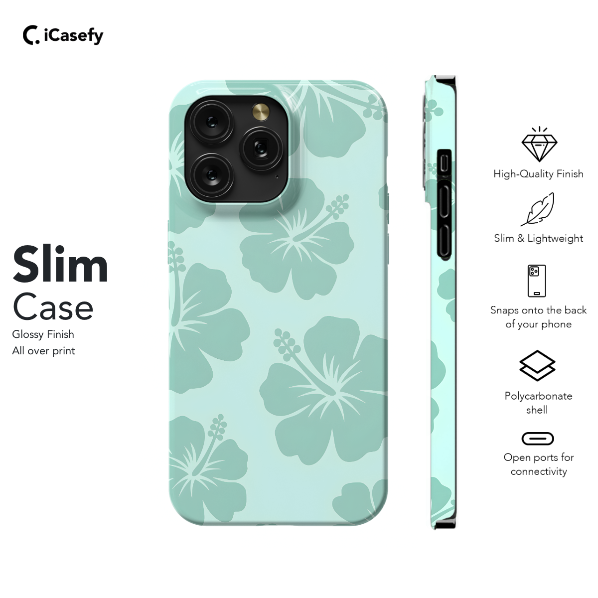 Cute Turquoise Flower Y2K Hibiscus Phone Case iPhone Samsung Cover Pixel 1351 - Image 6