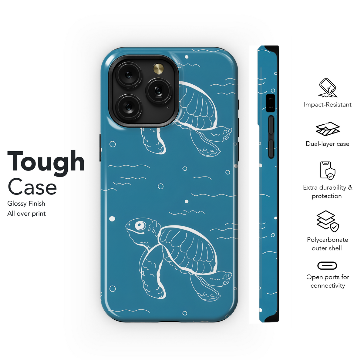 Cute turtles, wavy lines abstract marine Phone Case iPhone Samsung Cover Pixel 3262 - Image 6