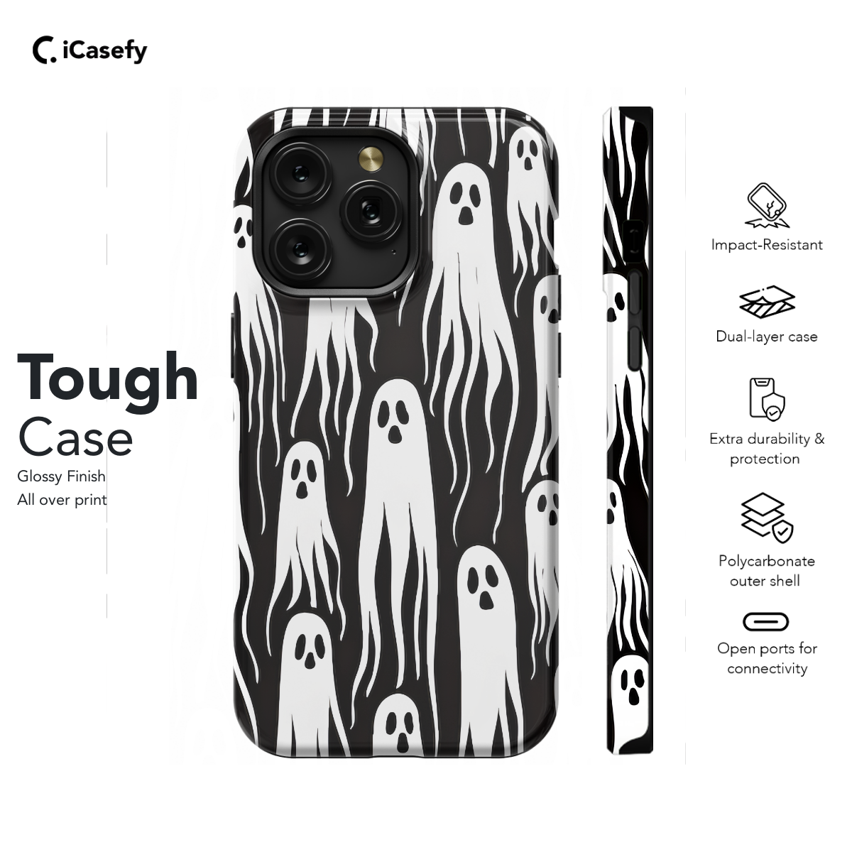 Cute White Ghost Halloween Graffiti Phone Case iPhone Samsung Cover Pixel 1131 - Image 5