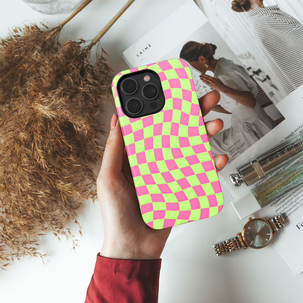 Cute Y2k Checkered Wavy Phone Case iPhone Samsung Cover Pixel 2056 - Image 4