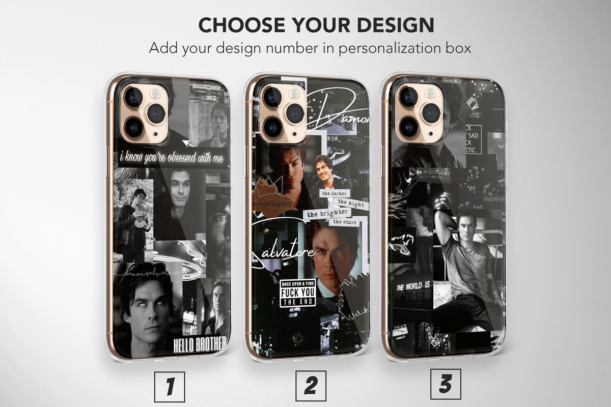 Damon Salvatore from The Vampire Diaries Collage Aesthetic Phone Case Soft Cover - Image 1