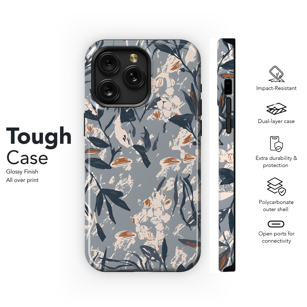 Dark Blue Floral Phone Case iPhone Samsung Cover Pixel 2844 - Image 6