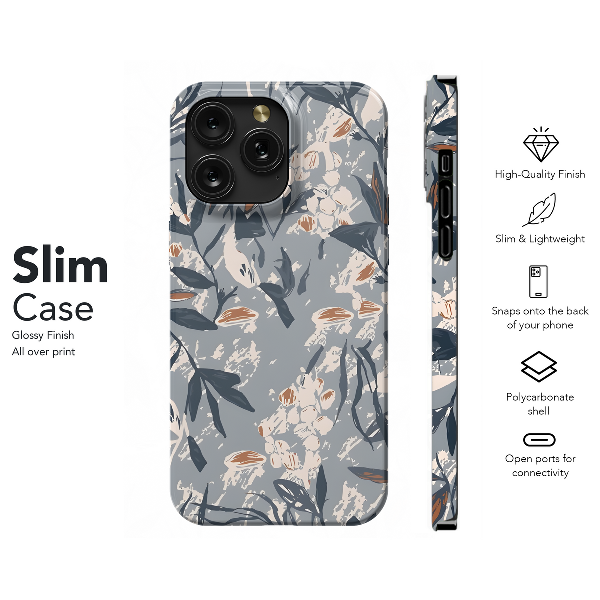 Dark Blue Floral Phone Case iPhone Samsung Cover Pixel 2844 - Image 7