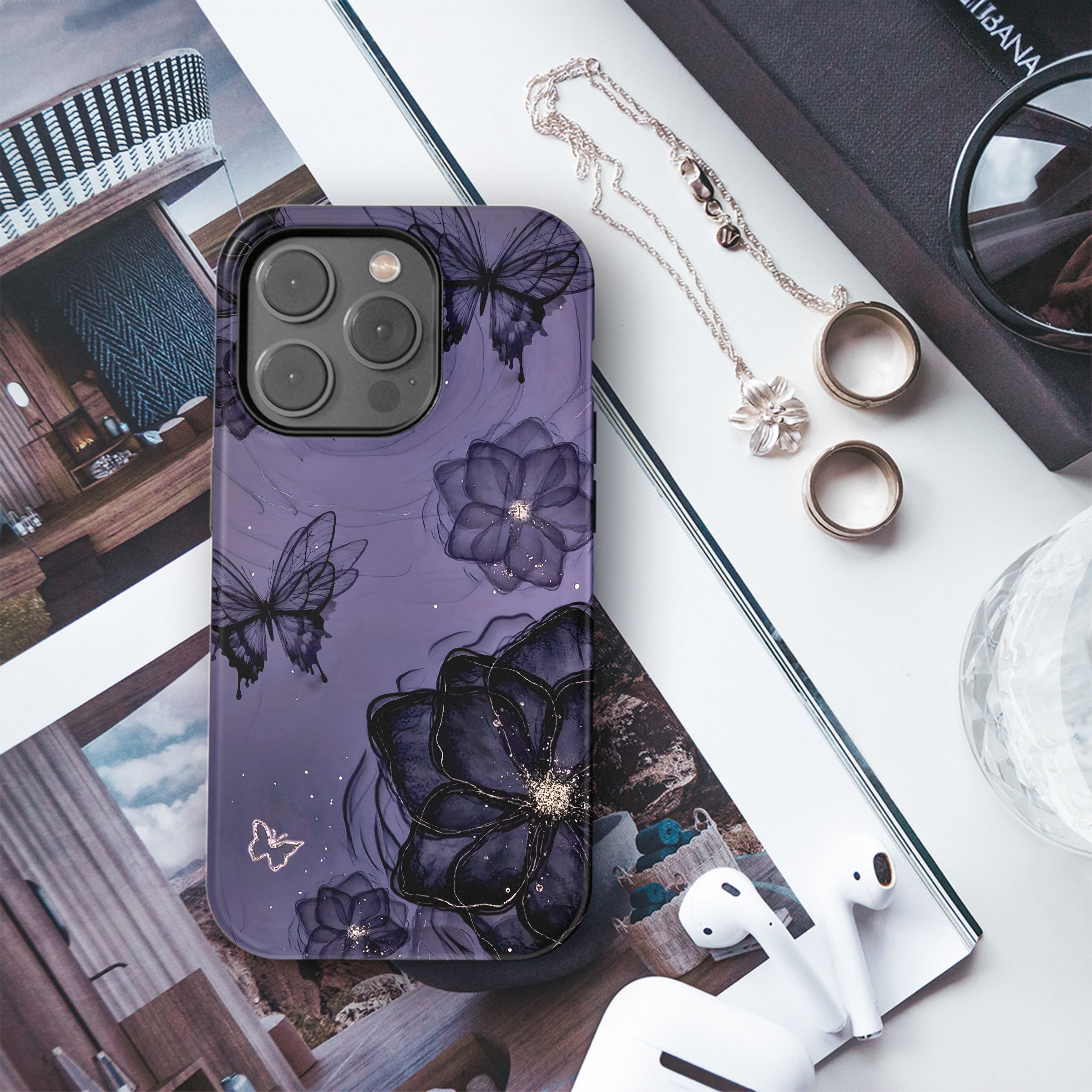 Dark Floral Butterflies
 Phone Case iPhone Samsung Cover Pixel 4443 - Image 3